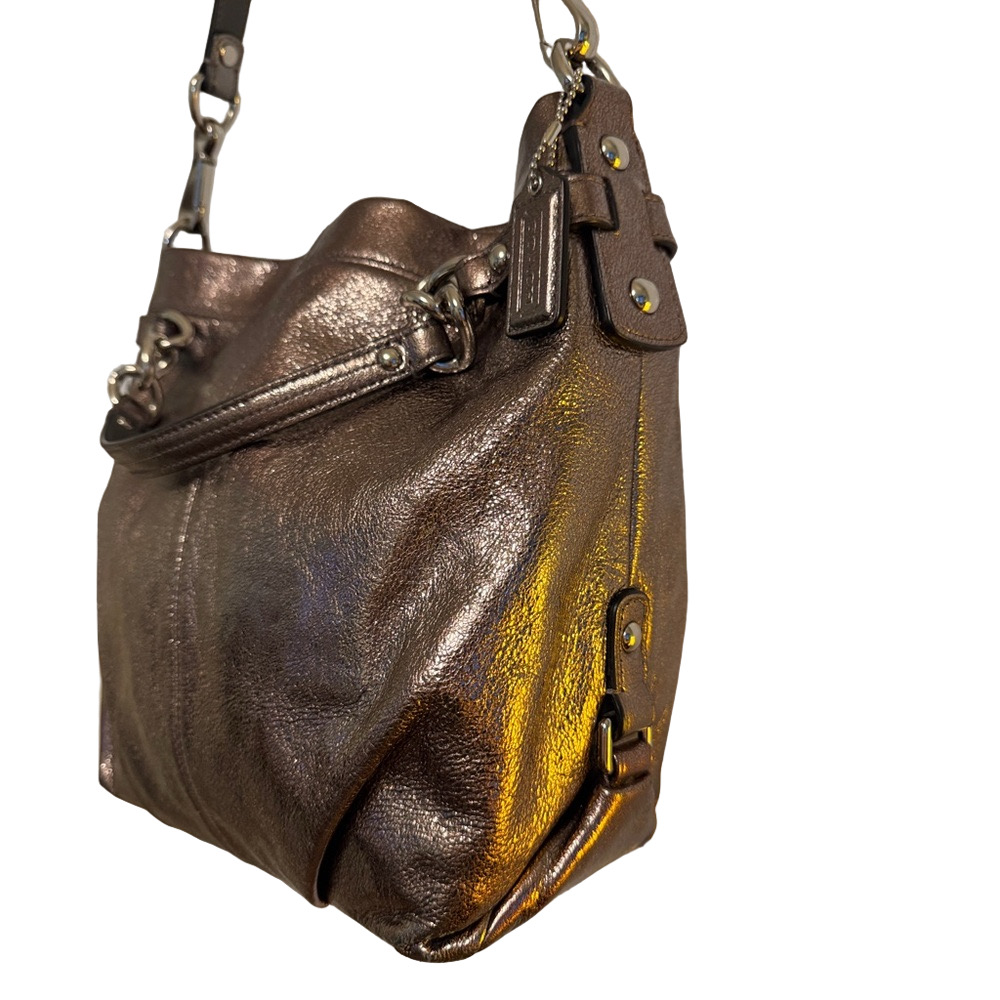 COACH ๐ฅ Brooke Leather Pewter Silver Metallic Hobo Bag Purse - Picture 2 of 9